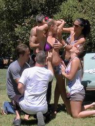 Find-Best-Hardcore.com presents: Three naughty girls gets banged outdoors in group sex game