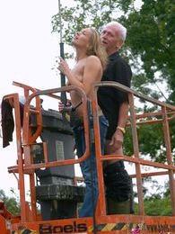 Find-Best-Hardcore.com presents: Dirty old senior bangs a teenage hottie in his boom lift