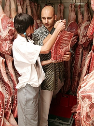 Find-Best-Hardcore.com presents: Teenage brunette gets dirty with the butcher his big meat