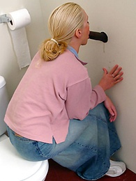 Find-Best-Hardcore.com presents: Blonde girl Jamie sits on the toilet and blows a black gloryhole dong