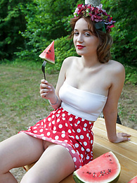 Find-Best-Hardcore.com presents: Nice belarusian stunner Rokki removes all clothes on a blanket in a backyard